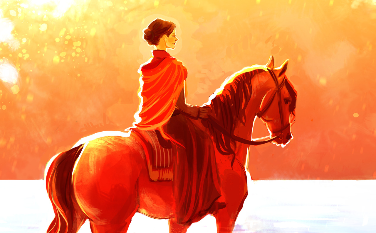 A redo of an earlier piece from almost two years ago, of Tissaia riding a horse. 