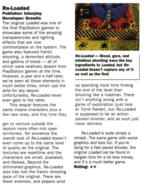 Next Generation #27, March &lsquo;97 - Review of ‘Re-Loaded’ on the PlayStation.