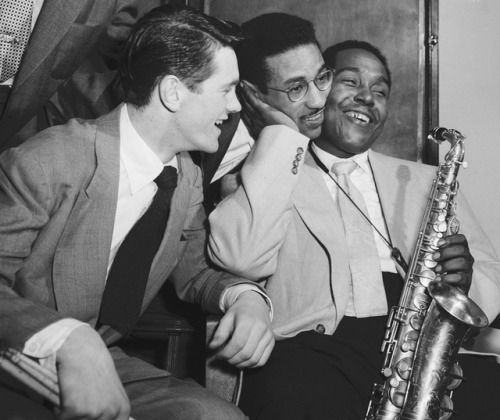 Max Roach, Charlie Parker with Swedish drummer Sven Bollhem in Paris 1949