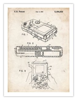 gamefreaksnz:     Nintendo Gameboy Handheld 1993 Patent Art Print Beautiful top quality Nintendo Gameboy decorative wall artwork poster (unframed)Handmade in the USA with the finest materials for a lifetime of enjoyment Ultrachrome inks on card stock