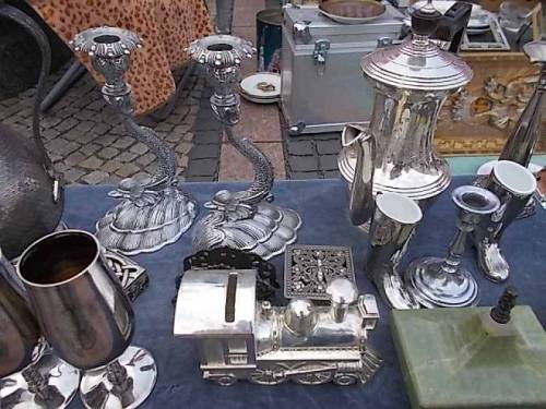 May 2022 - Wroclaw, Poland - some merchandise offered for sale during flea market of antiquities.