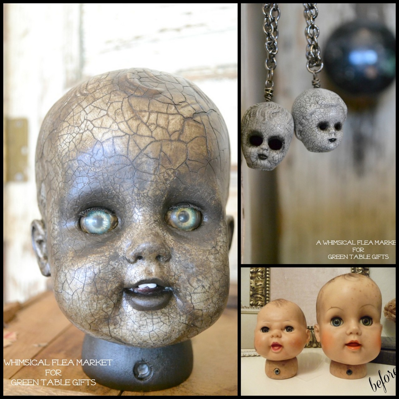 halloweencrafts:
“DIY Halloween Doll Heads Tutorial from Green Table. I see these altered doll heads a lot, but rarely with a tutorial. TIP: When using crackle medium read the instructions or go online to get the size cracks you want. Also seal it or...