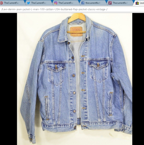 Levi’s denim jean jacket cotton USA men L100% cotton, buttoned front closure, buttoned flap po