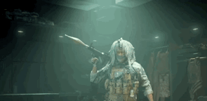 Gromsko walking forward with an RPG on his shoulder