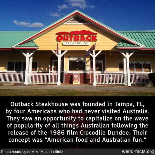 Outback Steakhouse was founded in Tampa, FL, by four Americans who had never visited Australia. They