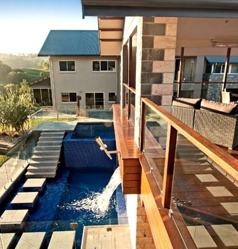 Poolhouse Poolhouse BrisbaneLarge Trendy Backyard Tile And L-shaped Aboveground Pool House Photo