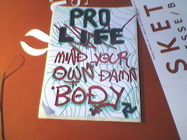 queergraffiti:
“thanks for the awesome submission!
“ There’s this cisgendered man on my campus that I’ve seen wearing a “PRO LIFE” shirt multiple times. I’m not sure if this counts as queer graffiti, but I slapped this in the quad in hopes that he’ll...