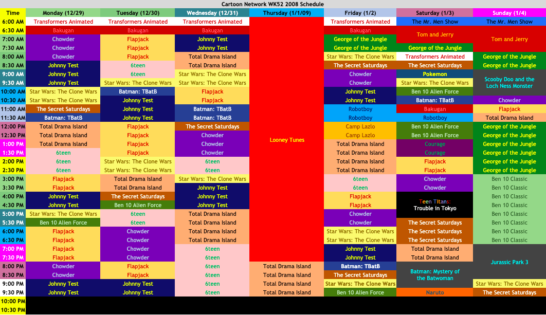 TV Schedules Archives — The first two months of 2009 for Cartoon