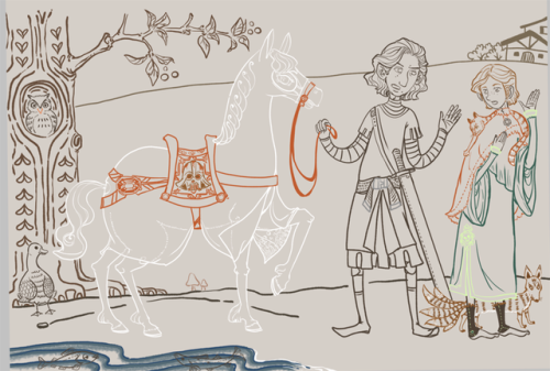 Knight and Tempting Fox Demon - In progress for kyluxbigbang.Also The Silencer as a horse.