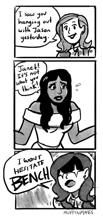 muffinpines: My sister and I were talking about good place vines…and…here we go…