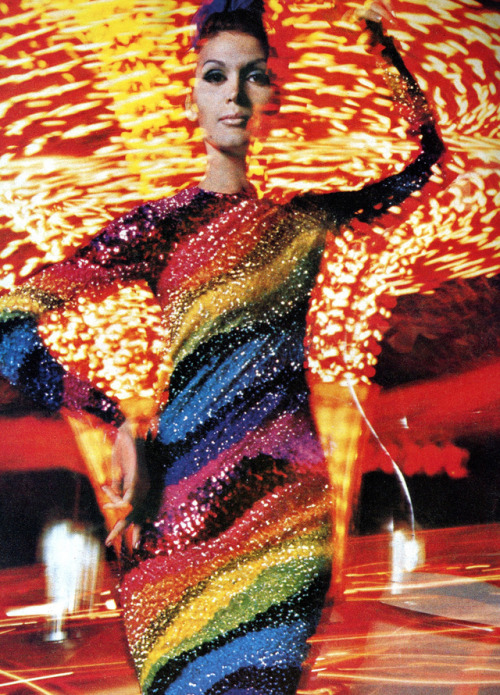 ladiesofthe60s: Isabella Albonico wearing a beaded gown by Pierre Cardin.  Photo by Willia