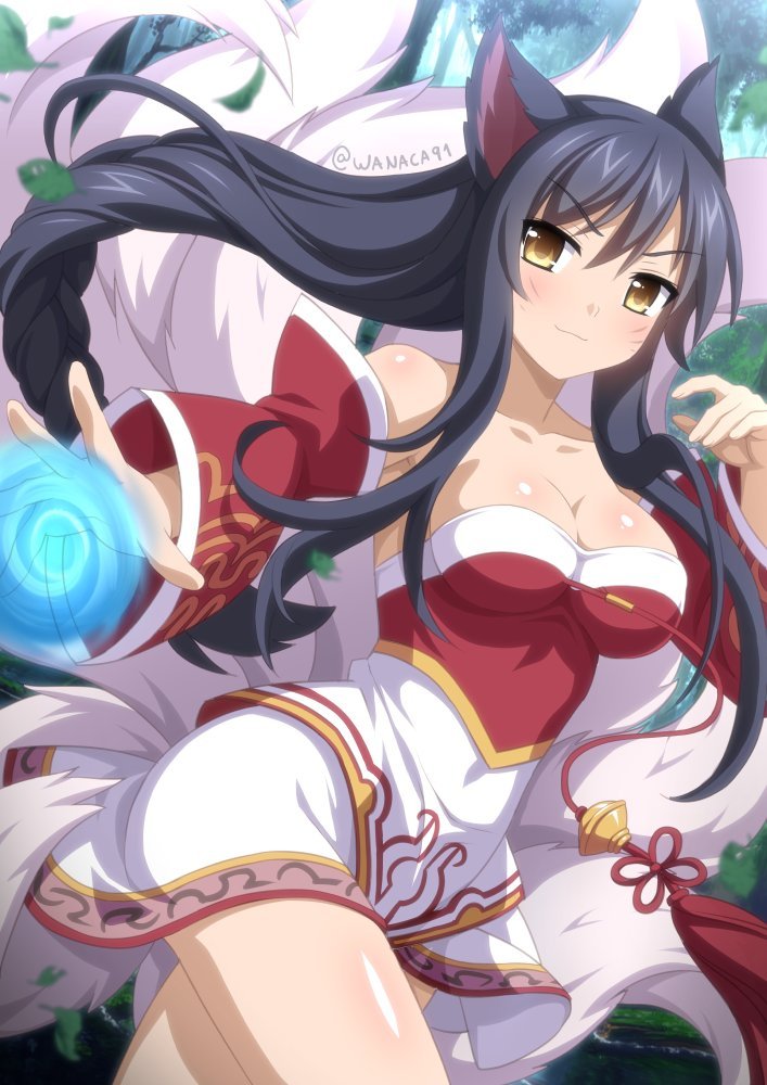 rarts:  Foxgirl Ahri: League of Legends (LOL) game drawing  [Artist: Wanaca] 