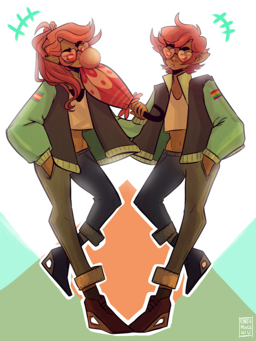 earthprincewu:good twins [image description: a drawing of Lup and Taako, skinny elven twins with bro