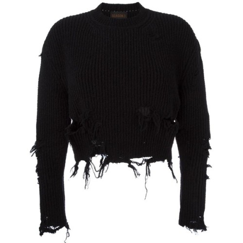 Yeezy Season 3 destroyed crop boucle sweatshirt ❤ liked on Polyvore (see more destroyed shirts)