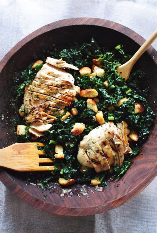 savagelydelicious:Kale Caesar Salad with Grilled Chicken