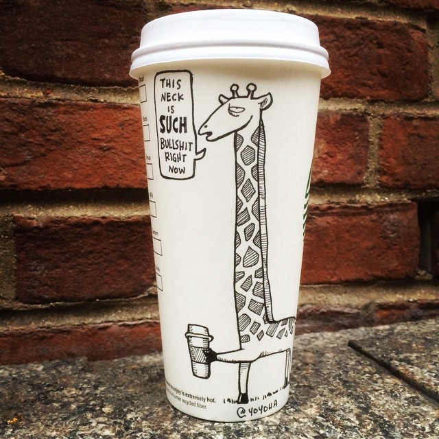 nakedfemalesonly:  unamusedsloth:Cartoonist Josh Hara draws on his coffee cup every