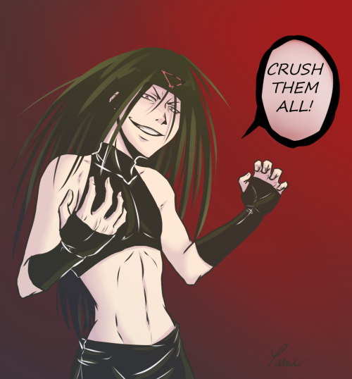 jigoku-no-ikimono:  CRUSH ‘EM ALL! Wee! Finally I’ve got some time to draw my favourite character ^^ Envy from FMA 