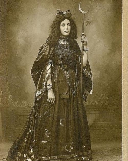 Victorian woman dressed as a witch or a high priestess, taken at Emil H. Klemke’s Photographic