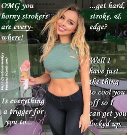 professormonkeybusiness:  Can you imagine Veronica slathering ice cream all over your achy, horny balls to ‘cool you off’ ?   8-D   Or licking it off once she has you locked?