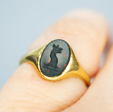 allaboutrings:18k Gold Bloodstone Griffin Intaglio Ring