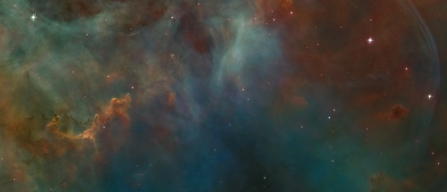 lordofthesvdandlonely:     carina nebula, about 8000 light years away, 50 light years long in this false colour image. bright star in second panel is about 100-150 times the mass of the sun.  