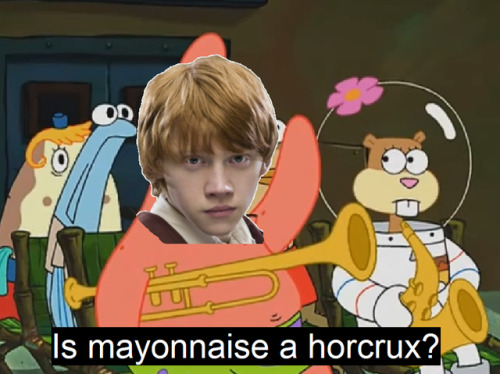 accio-shitpost: [Image one: Patrick Starr with Ron’s face over him, saying ‘Is mayo