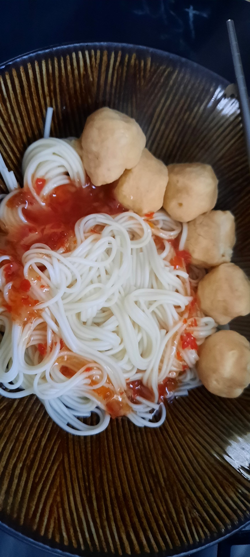 so I got some yudan #noodles#yu dan#fish balls#homemade #sweet and sour  #♥ tip me to add veggies to this so I can poop lol