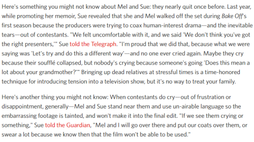 technickel:I don’t care how you feel about GBBO really, but Mel and Sue are actual treasures. 