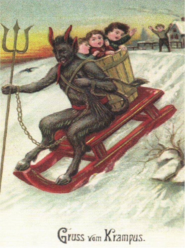 niuniente:  I love how pretty much all German & Austrian “  Gruß vom Krampus” (Greetings from Krampus) vintage Christmas cards are eitherKrampus stealing your kidsKrampus stealing your womanStealing your kidsStealing your womanKIDSWOMANCould