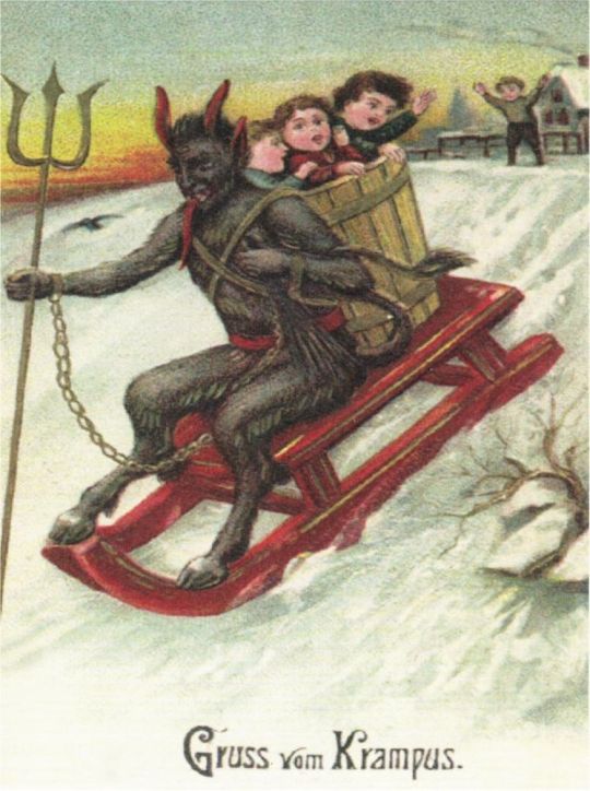 niuniente:  theoriginalgreaserbob: niuniente:  I love how pretty much all German “  Gruß vom Krampus” (Greetings from Krampus) vintage Christmas cards are either Krampus stealing your kids Krampus stealing your woman Stealing your kids Stealing