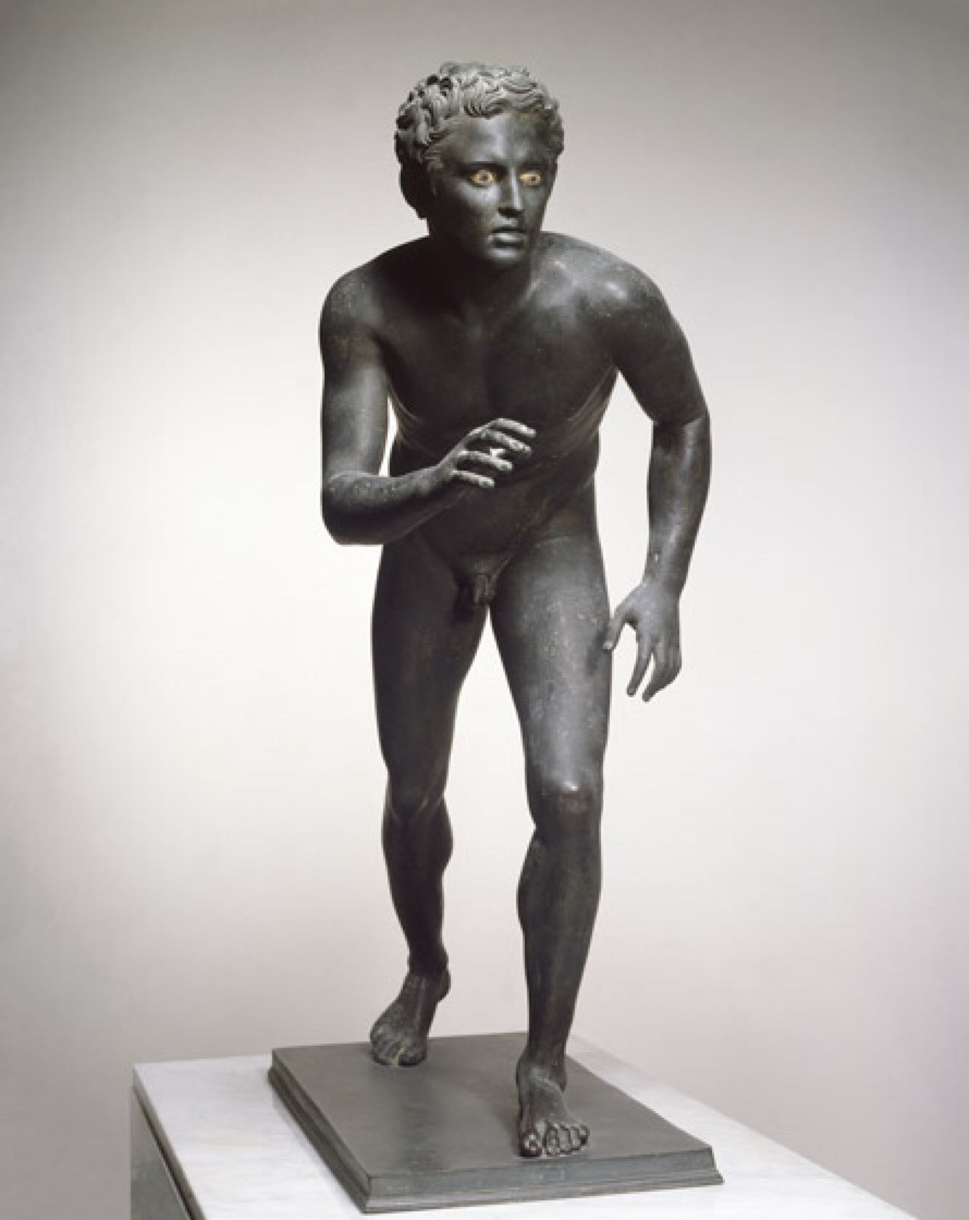 observelb:  Boy Runner. 100 BC - AD 79; bronze, bone, and stone. Lent by The National