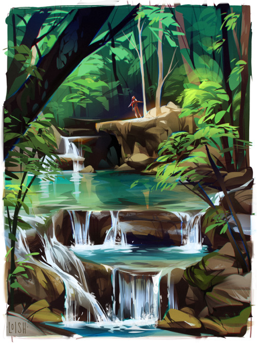 The last in the series of drawings where I travel through my art! This one is based on Erawan Falls 