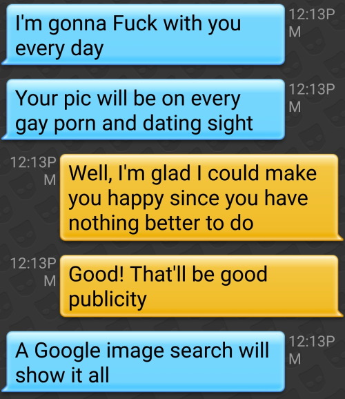 At least he put a smiley face in there after calling me a “poz bottom” and threatening to post my pi
