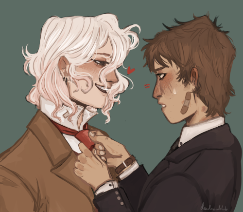 deadmaidclub: komaeda successfully gaslights hinata into believing he doesnt know how to tie his tie