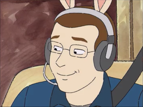 daggercube:  dimetrodone: Why does Buster’s father look like this??    Why his hairline go around his ears but his ears ain’t there? Why he wear headphones on his ears but his ears ain’t there? Why?