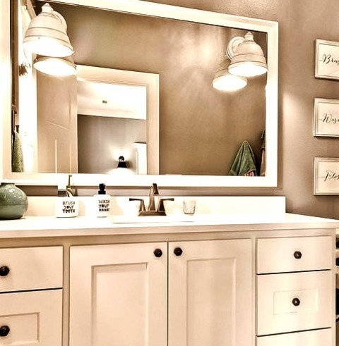 Bathroom KidsLarge Craftsman Kids' White Tile Mosaic Floor And White Floor Bathroom Idea With Raised-panel
