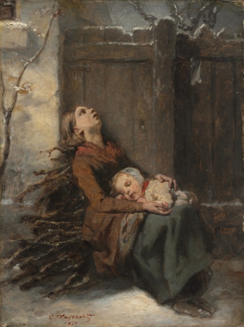 cma-modern-european-art: Destitute Dead Mother holding her sleeping Child in Winter, Octave Tassaert