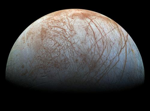 humanoidhistory:  Europa, moon of Jupiter, assembled from images captured by NASA’s Galileo probe in the late 1990s.