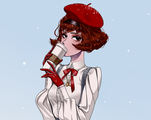 a lightly dusted dorothy ❄️ roger handed her his coffee so thats obviously her cue 2 drink it when h