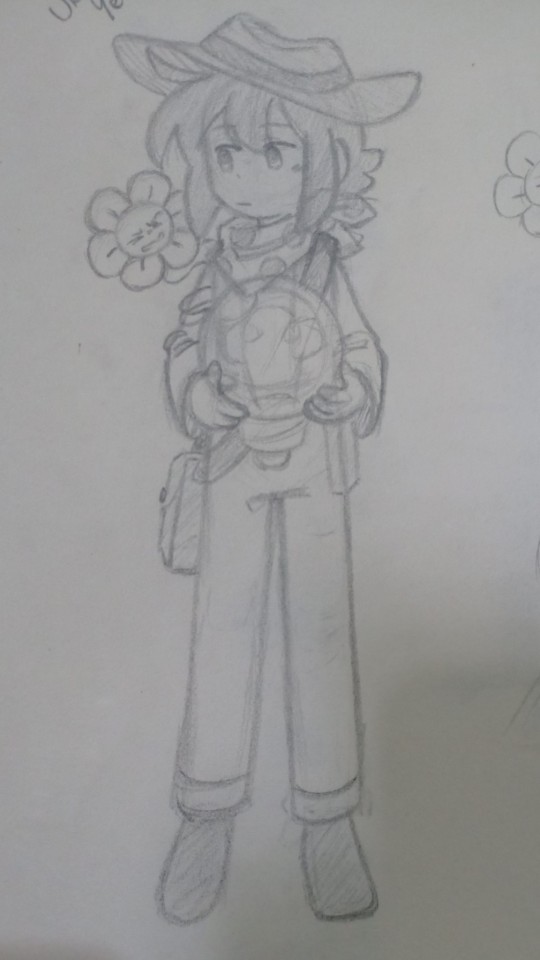 Clover looking at Flowey from their shoulder, standing while Flowey squints at the comically large light bulb in Clover's hands
(Oneshot game but somehow the two sillies became the main characters instead)