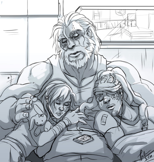 tmirai-art:  “The world I fight for is not mine. It is theirs.” I have utmost feels and thoughts about this headcanon BROTP3. Lion grandpa is very protective of his tiny, fierce grandkids. 