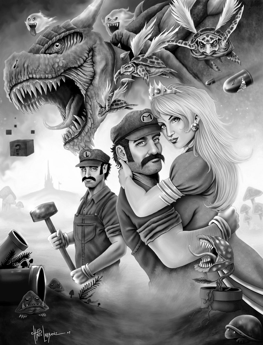 l-ab-y-r-i-n-t-h:  The Mario Bros. with Princess Peach (Fan Art by Labrenzink)