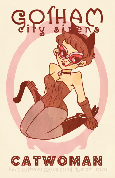 timetravelandrocketpoweredapes:  Gotham City Sirens Pin-up by horticulturalcephalopod:  I’ve wanted to do pin-ups of these gals for a while! Cutesy pin-up clothes are my weakness.  You can find these in poster form at WonderCon this weekend! I’m