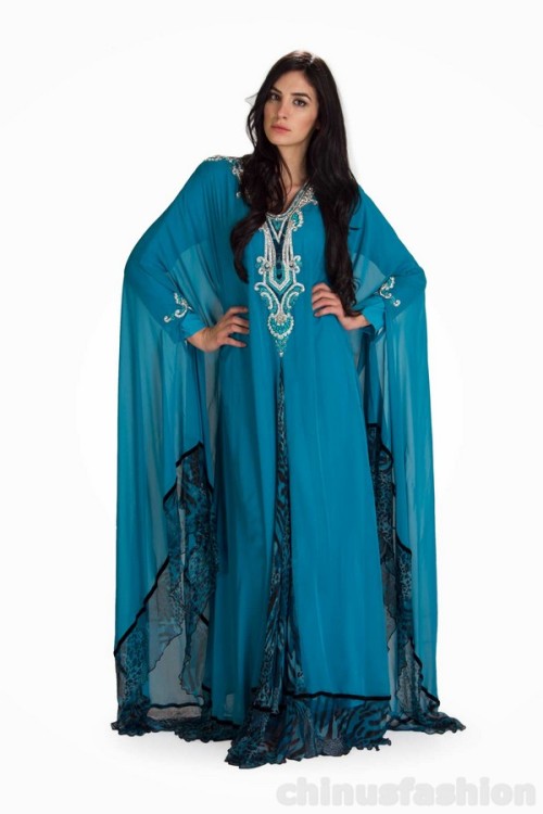 Rania Turqouise Blue Gown Style Kaftan This turquoise blue, long sleeved, butterfly styled kaftan is