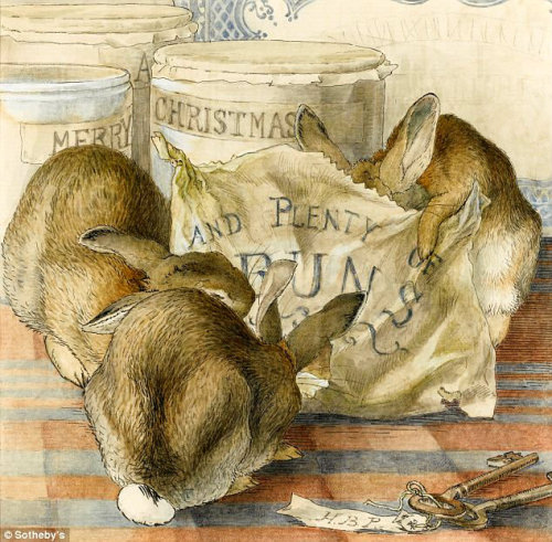 pagewoman:Three Rabbits Eating Plenty of Buns by Beatrix Potter(A Christmas card dating from about 1