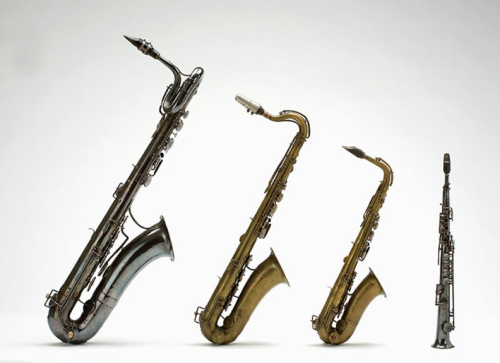 Adolphe Sax, set of Saxophones, 1860s.  Via Münchener Stadtmuseum