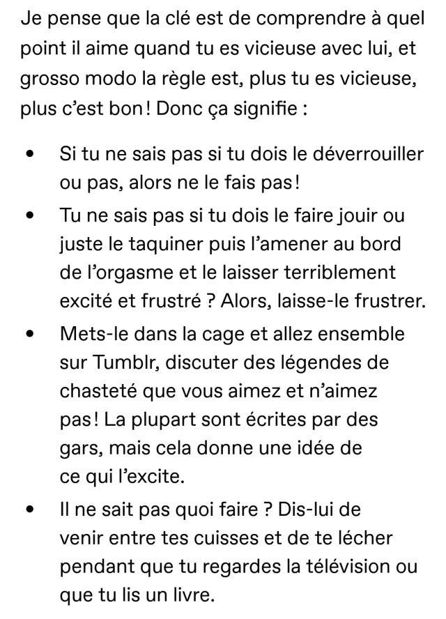 symon278: Je suis parfaitement d'accord. Je rajouterai en plus du côté visieuse, le côté dominatrice ; il ne faut jamais hésiter à exiger, à ordonner et à punir si ça ne convient pas. 😈💪💜