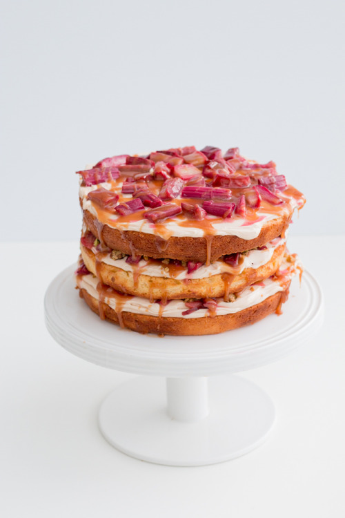 sweetoothgirl:RHUBARB, PISTACHIO AND SALTED CARAMEL LAYER CAKE