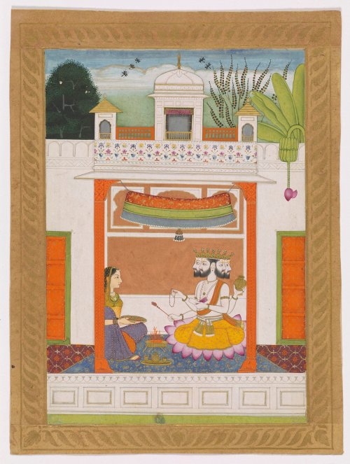  Khambhavati Ragini a folio from a ragamala series (Garland of Musical Modes),  a woman makes a Vedi