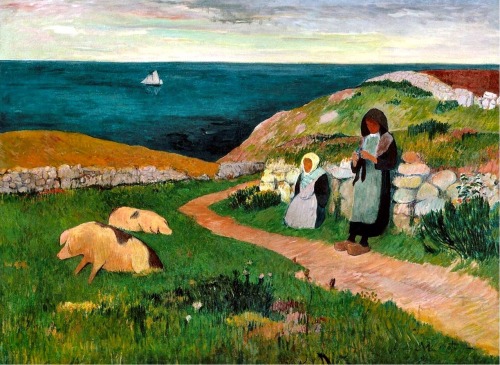 Henry Moret - Jeunes filles bretonnes sur un chemin, 1890-1891.